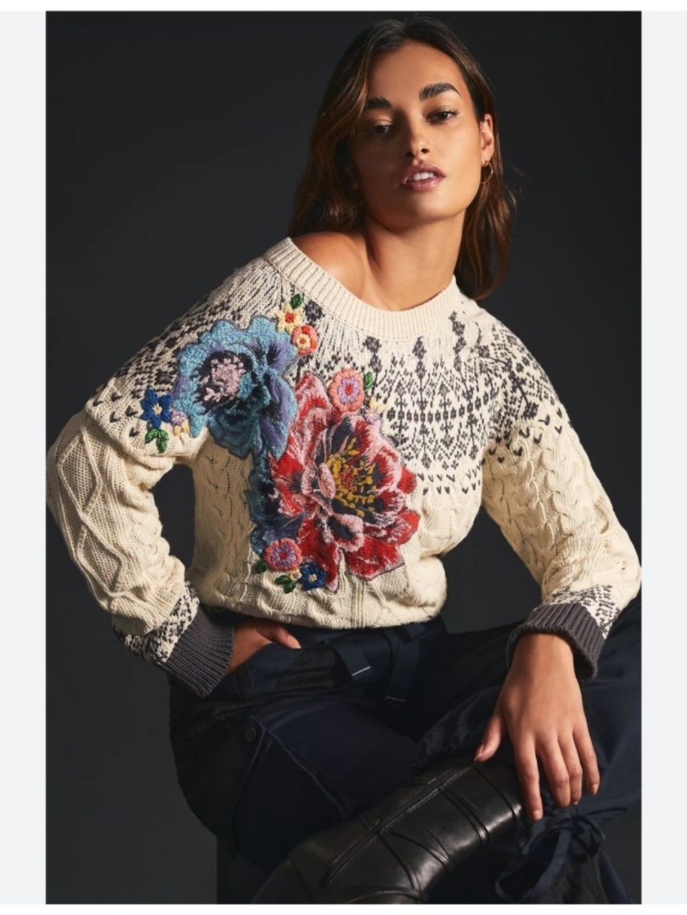By Anthropologie Cable-Knit Fairisle Sweater XXS